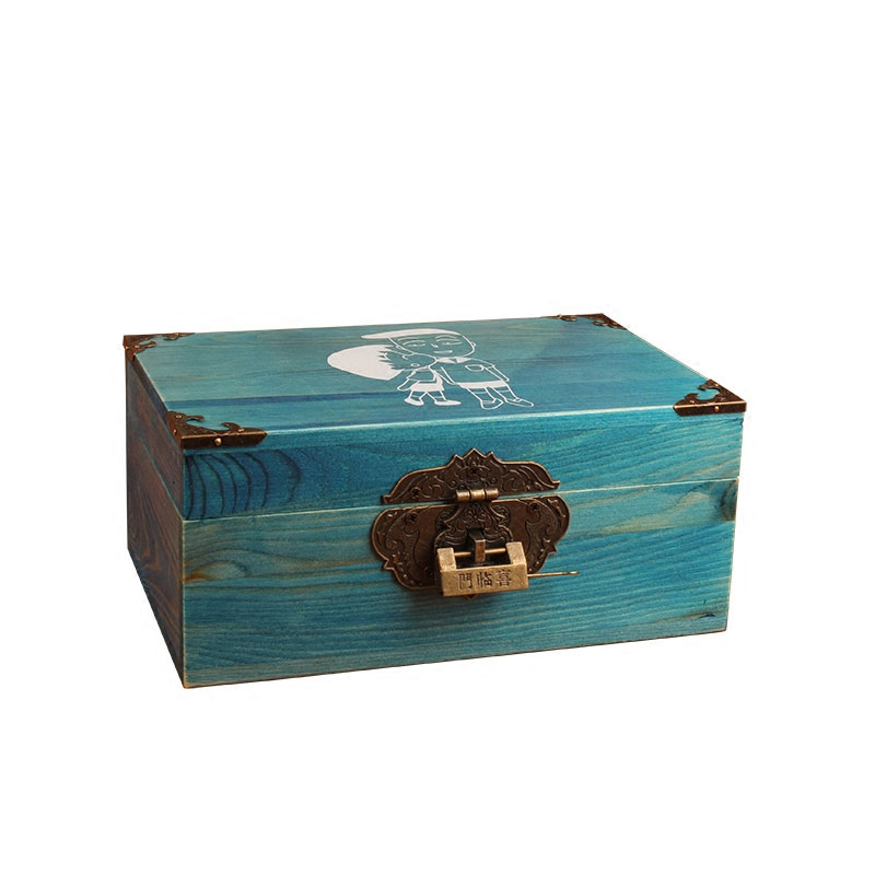 桌面带锁收纳盒密码实木盒子长方形小木箱储物创意首饰盒生活日用收纳用品收纳盒