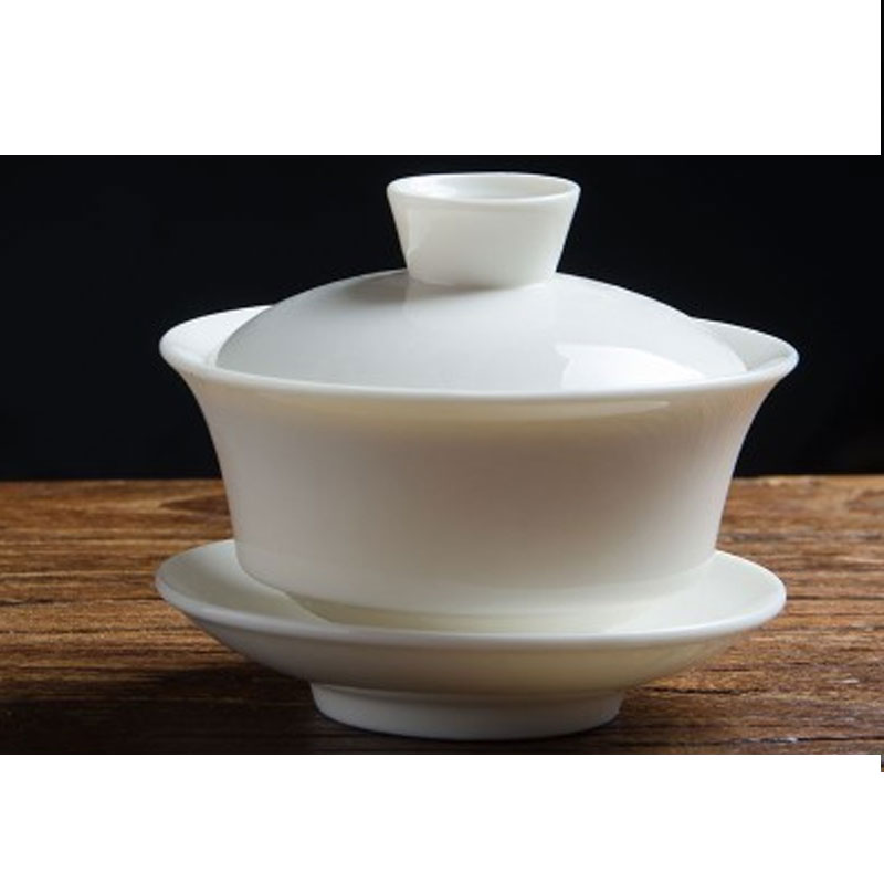 象牙白小号大号白瓷盖碗陶瓷茶碗功夫茶具泡茶三才盖杯简约白色家用生活日用 家居器皿 水具水杯