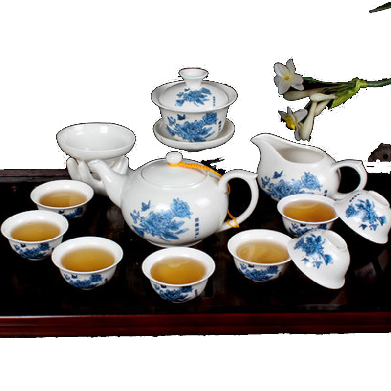 茶具泡茶器陶瓷功夫茶具套装整套青花盖碗家用白瓷茶杯茶壶创意简约生活日用家居用品水具