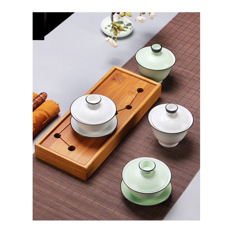 盖碗茶杯陶瓷茶碗茶具大号三才盖碗套装功夫茶手抓壶白瓷泡茶器创意简约生活日用家居用品水具