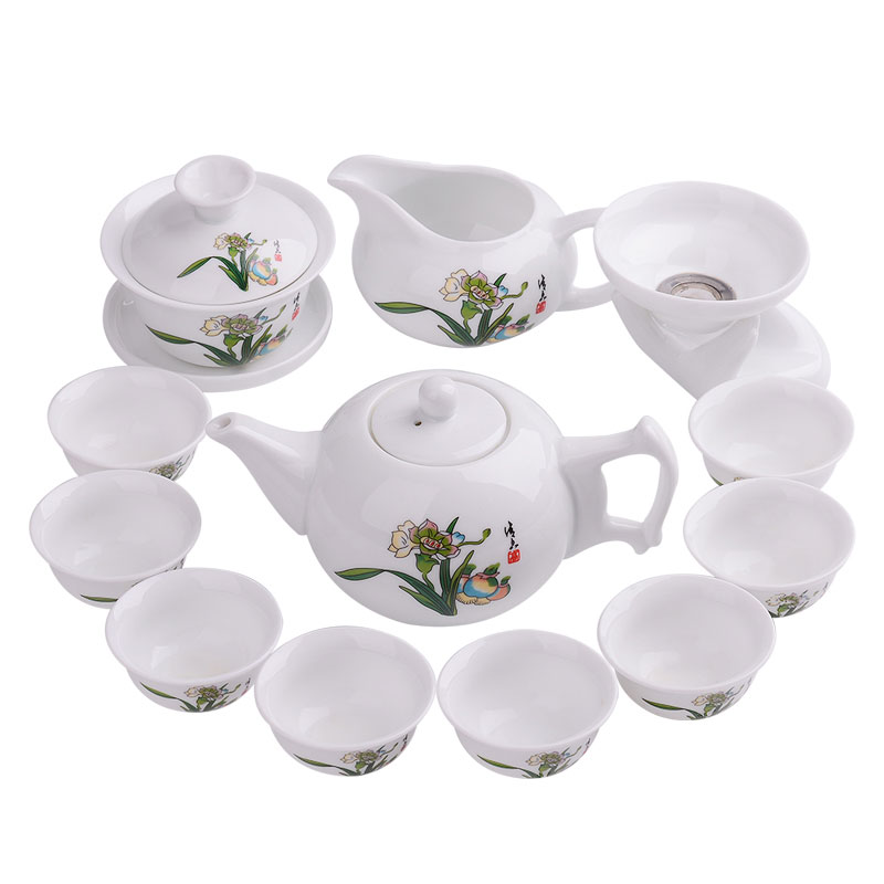 茶具套装陶瓷功夫茶具茶壶白瓷盖碗茶杯整套青花瓷泡茶器家用古典 生活日用家居器皿 水具水杯