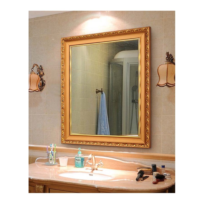 欧式浴室镜粘贴带框镜子卫生间镜卫浴镜洗手间镜贴墙镜壁挂镜梳妆通用化妆镜