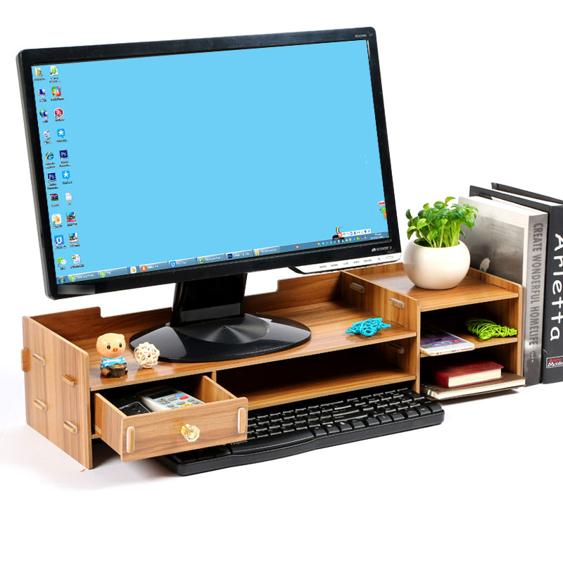 台式电脑液晶显示器增高架子办公桌面收纳盒抽屉式置物架键盘木质收纳用品收纳盒