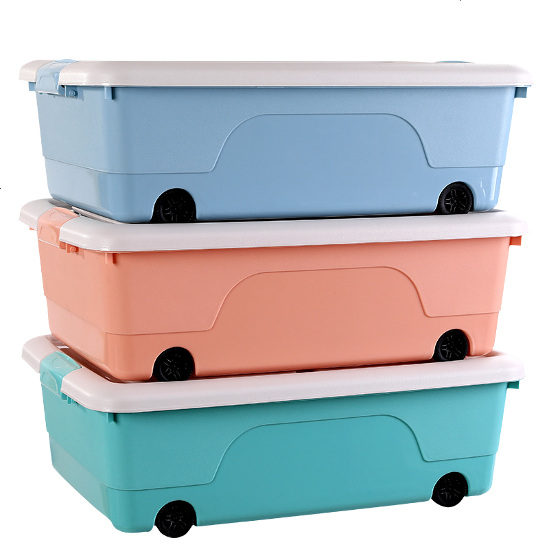 大号床底收纳箱儿童玩具整理箱床下装衣服储物箱有盖带滑轮收纳盒