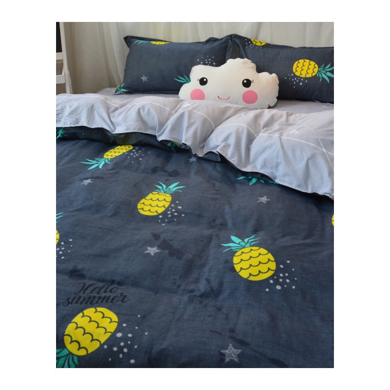 韩式绿色居家控夏季床上用品四件套床单被套学生寝室1.2米三件套