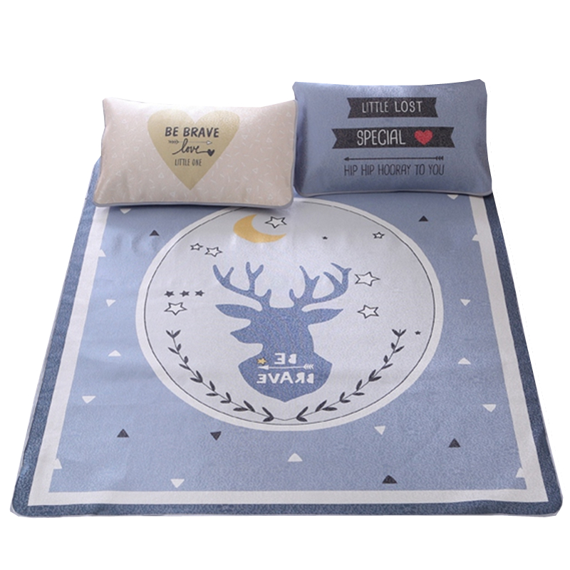 卡通大版冰丝席三件套双人1.5米单人1.2m学生宿舍冰丝凉席1.8m床