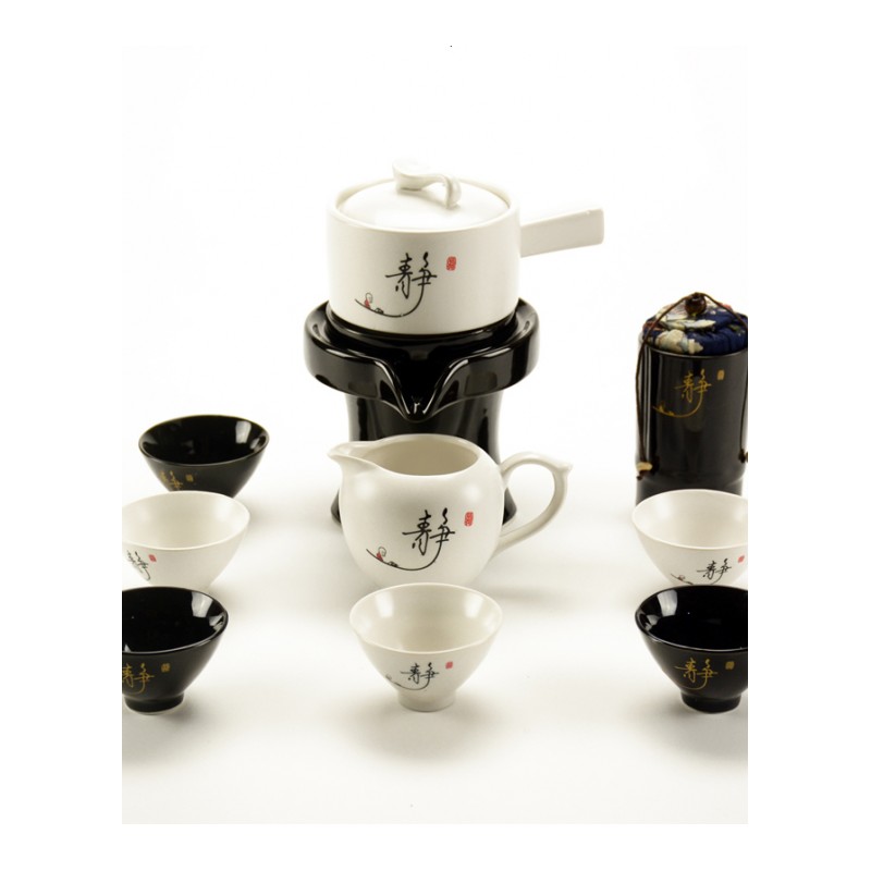 复古石磨功夫茶具懒人泡茶全自动茶具套装家用茶壶创意陶瓷茶杯
