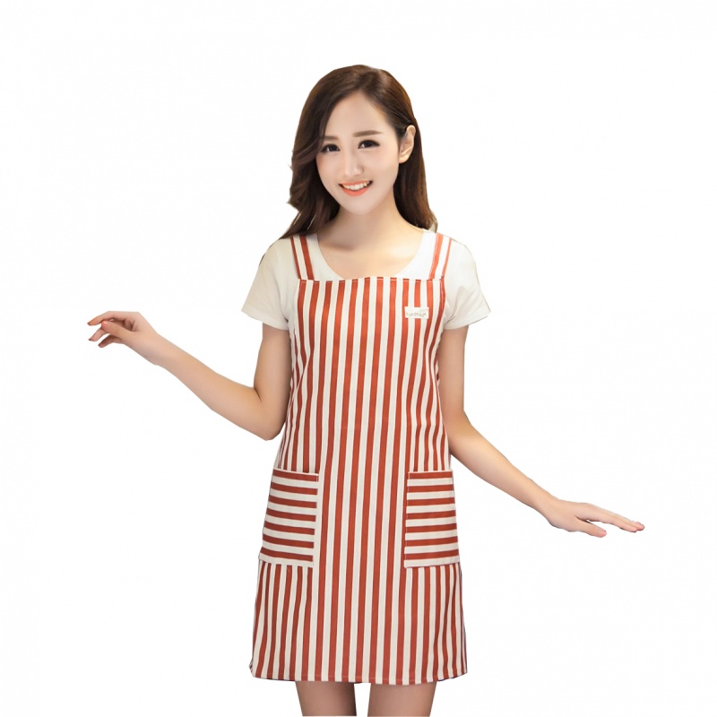 韩版时尚厨房围裙可爱纯棉麻女士防水成人反穿衣防污工作服