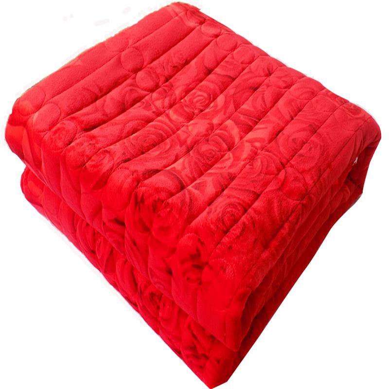 冬季毛毯珊瑚绒夹棉加厚单双人保暖毛巾被1.8法兰绒床单绗缝绒毯