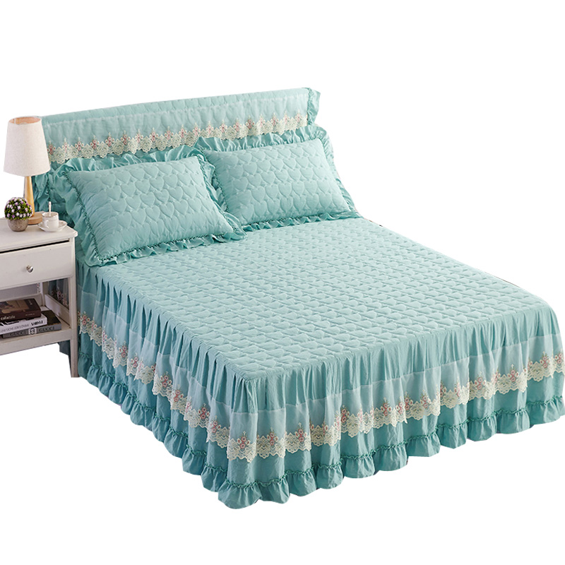 纯色非全棉公主床裙夹棉加厚保暖床罩 床单1.51.8米床 防滑保护套