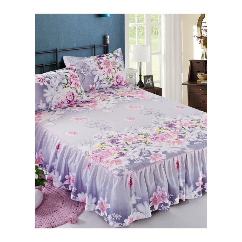 涤纶床罩保护单件床裙式1.5米1.8x2.0m围裙防尘床单床套双人2x2.2