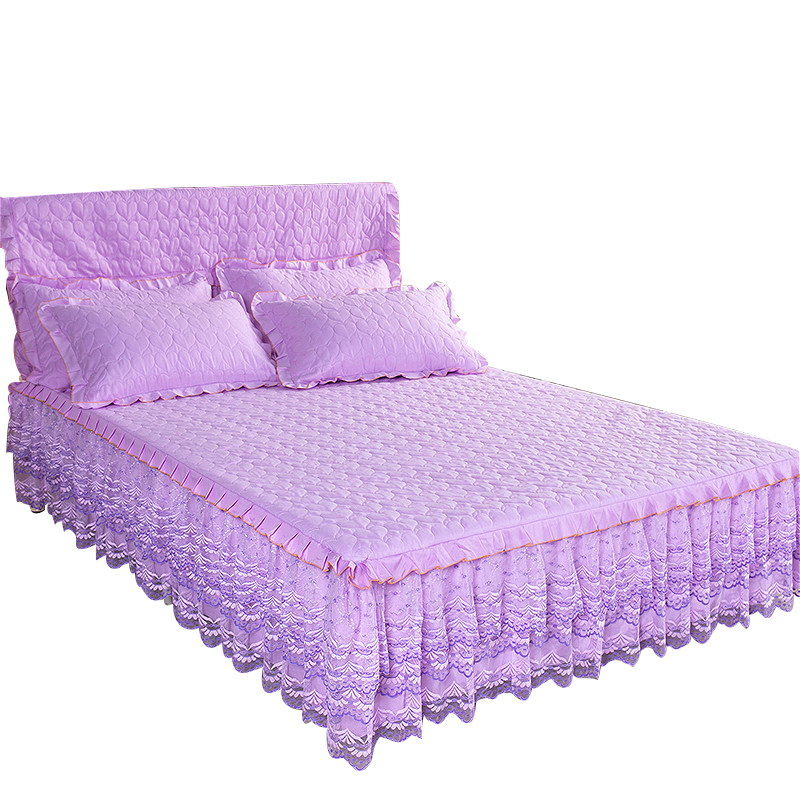 韩版夹棉床罩床裙式加厚蕾丝床罩床套单件防滑保护套1.5/1.8米床