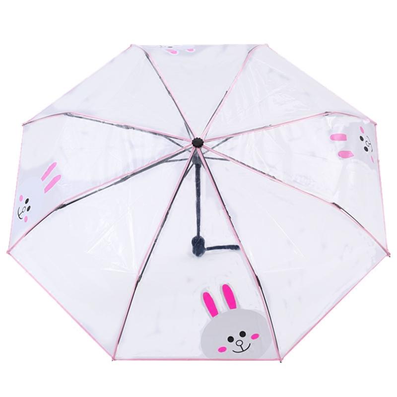 韩国卡通透明雨伞三折叠布朗熊全自动伞男女学生机器猫小清新儿童