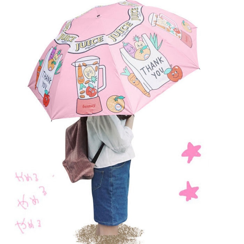 韩国可爱卡通印花晴雨伞日系黑胶折叠便携遮阳伞学生原宿童趣雨伞
