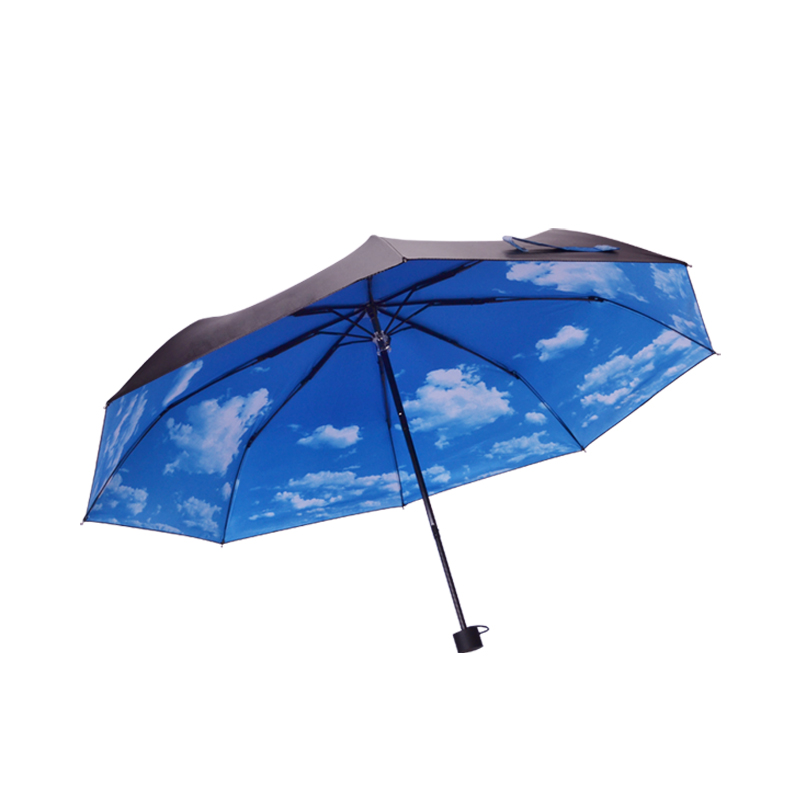 创意蓝天白云三折太阳伞防晒防男女遮阳晴雨伞两用折叠黑胶