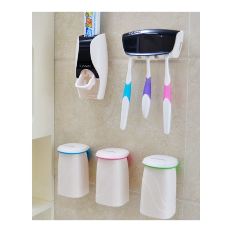 浴室用品套件 牙膏挤压器+牙刷架+磁悬浮漱口杯 给一家人专