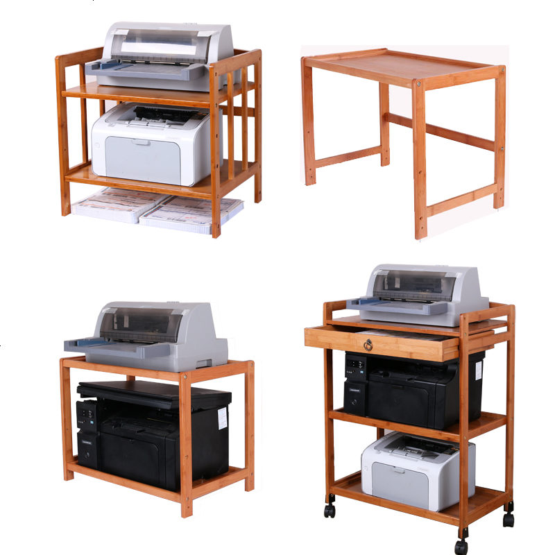 办公室桌面收纳盒办公用品置物架带抽屉打印机收纳架实木木制移动