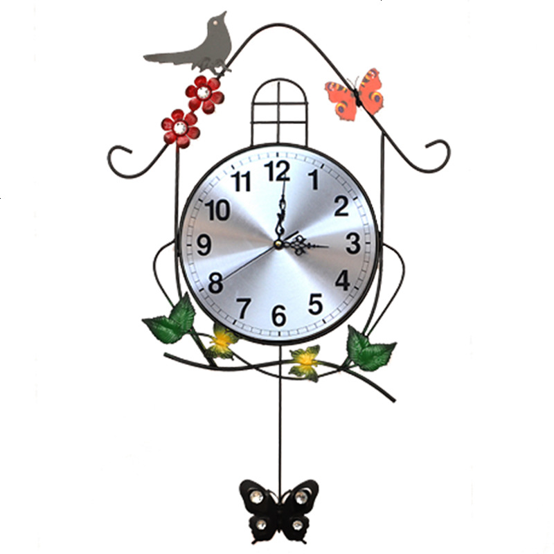 复古家用创意个性时钟表挂钟客厅田园摇摆小鸟时尚装饰静音石英钟