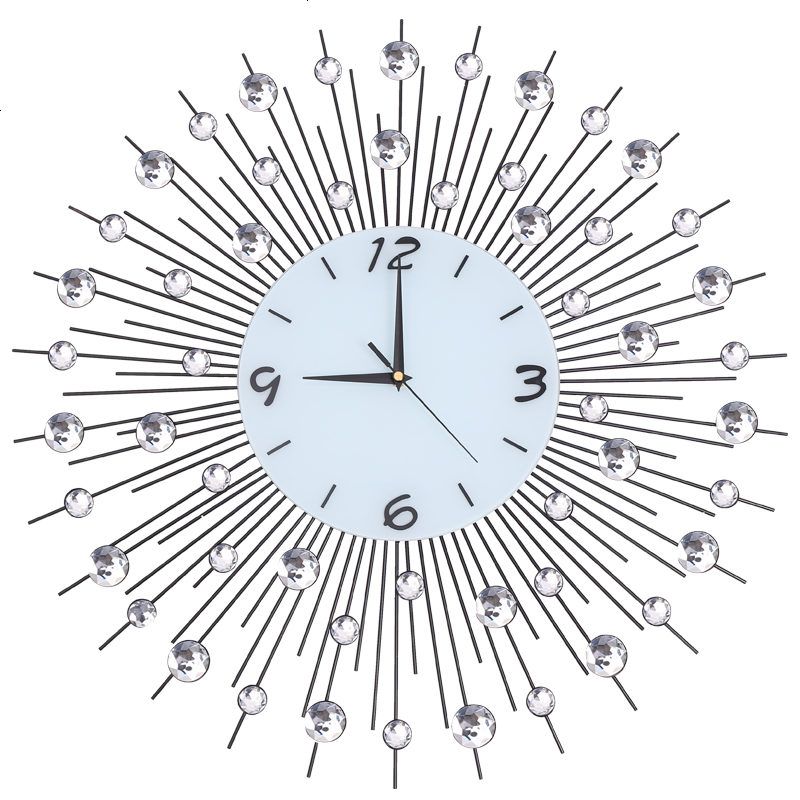现代时尚创意客厅静音挂钟 欧式镶钻铁艺艺术装饰个性简约时钟表