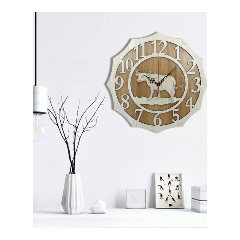 原木北欧钟表客厅现代简约大气挂钟创意个性时尚墙饰装饰静音挂钟