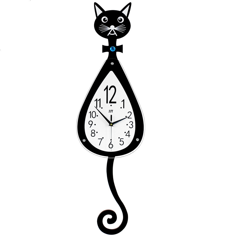 现代简约创意钟表挂钟客厅装饰时钟欧式猫咪壁钟卧室大号静音挂表