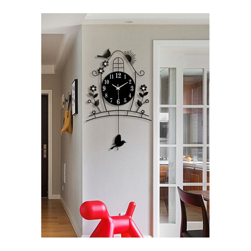 钟表挂钟客厅创意简约欧式现代田园时钟挂表卧室静音夜光石英钟大