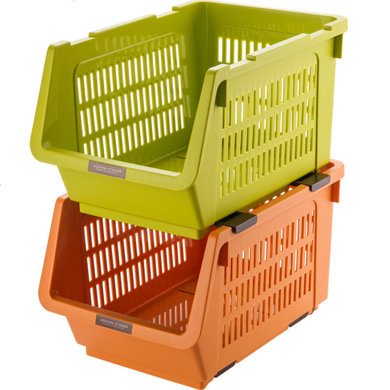 日本进口可叠加式收纳筐 带滑轮水果蔬菜收纳篮 厨房整理架置物筐