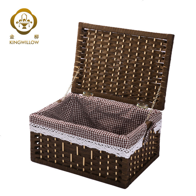 田园风桌面藤编零食收纳筐客厅茶几带盖储物篮卧室内衣收纳盒