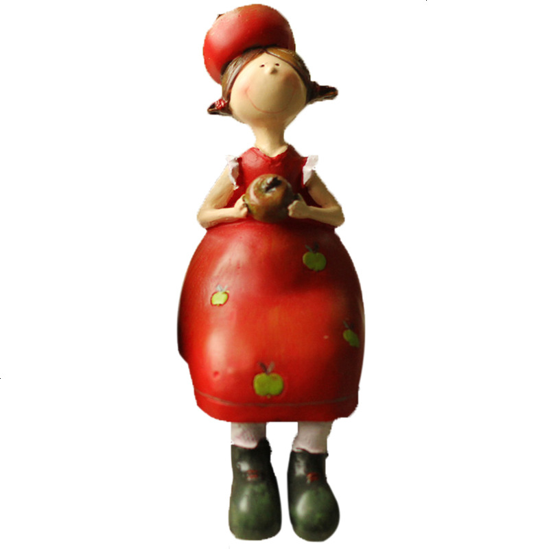 红色苹果姑娘一对欧式树脂小摆件可爱脚娃娃客厅酒柜装饰品摆件