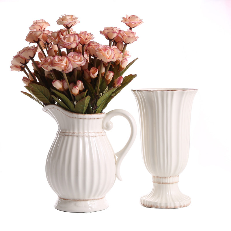 现代简约陶瓷奶壶花瓶家居装饰品客厅电视柜玄关白色插花干花摆件