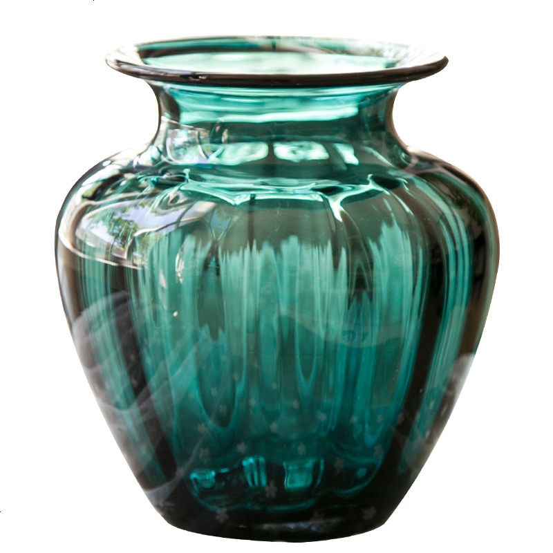 松石绿浮玻璃花瓶 手工制作彩色玻璃花器 精品装饰摆件