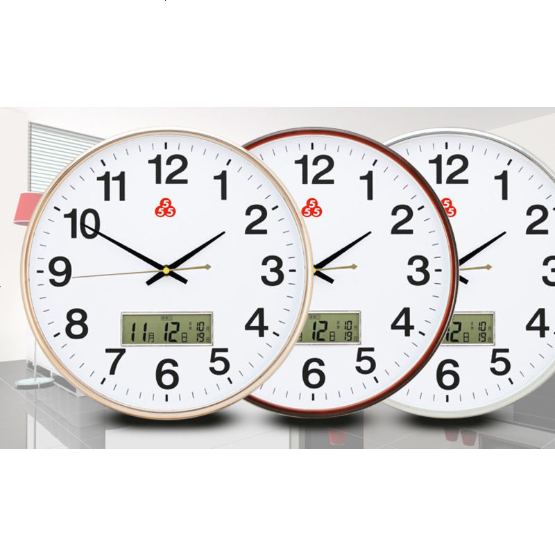 钟表挂钟客厅现代简约大气时钟创意卧室电子万年历家用静音圆形钟