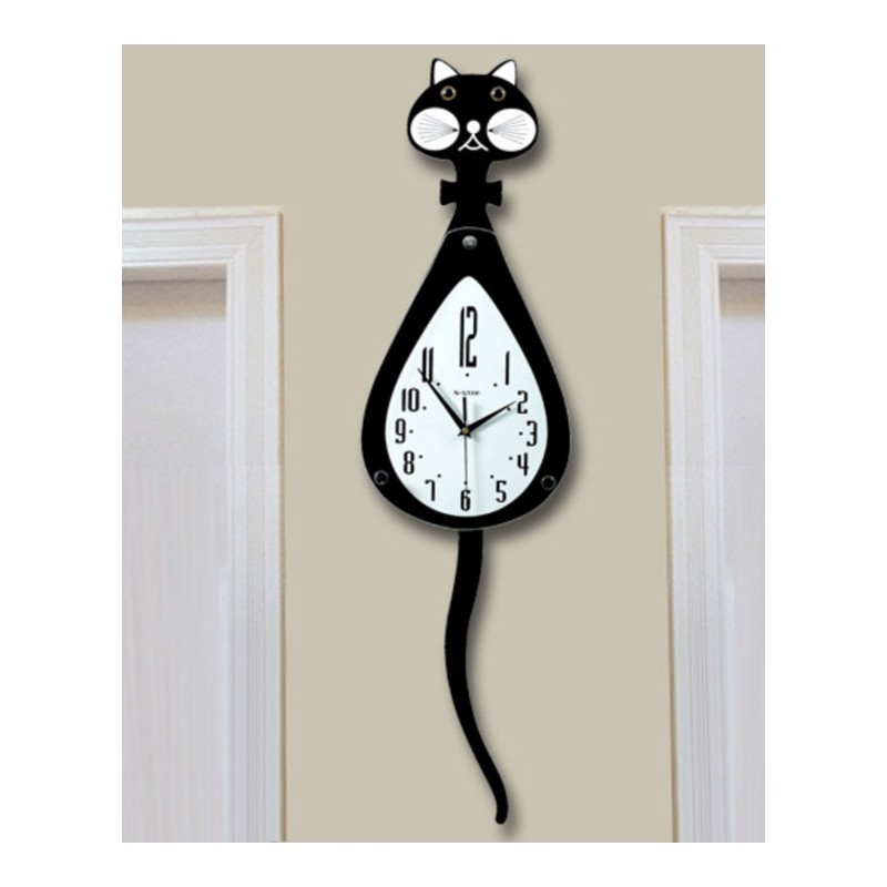 摇尾猫咪现代简约静音时钟创意钟表挂钟客厅个性卡通家用时尚挂表
