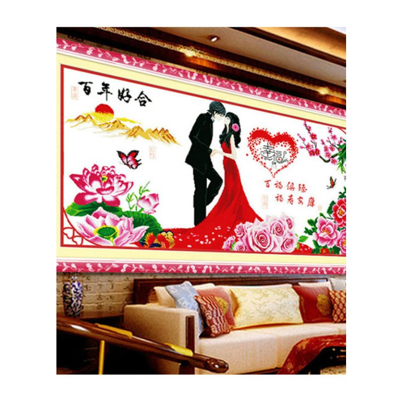 十字绣新款客厅卧室房间画百年好合结婚人物线绣系列印花大幅爱情