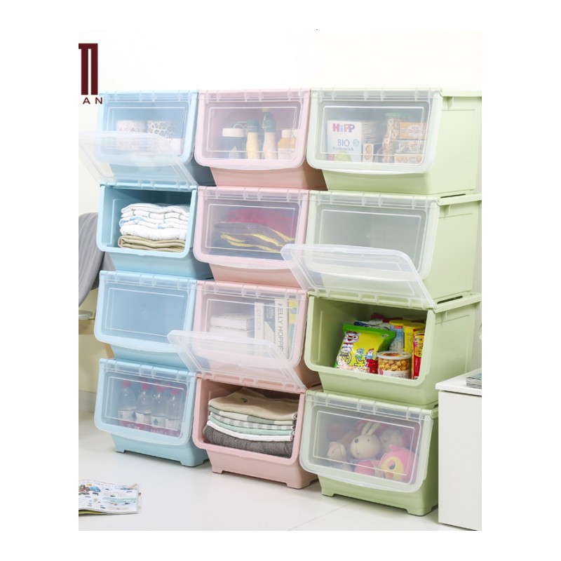 加厚大号加高款前开式收纳箱塑料衣物整理箱玩具收纳盒子