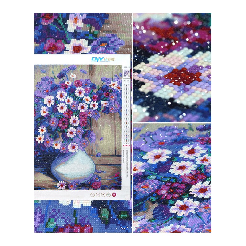 5D满钻全贴新款小清新钻石画紫色油画插花客厅卧室小幅点钻十字绣