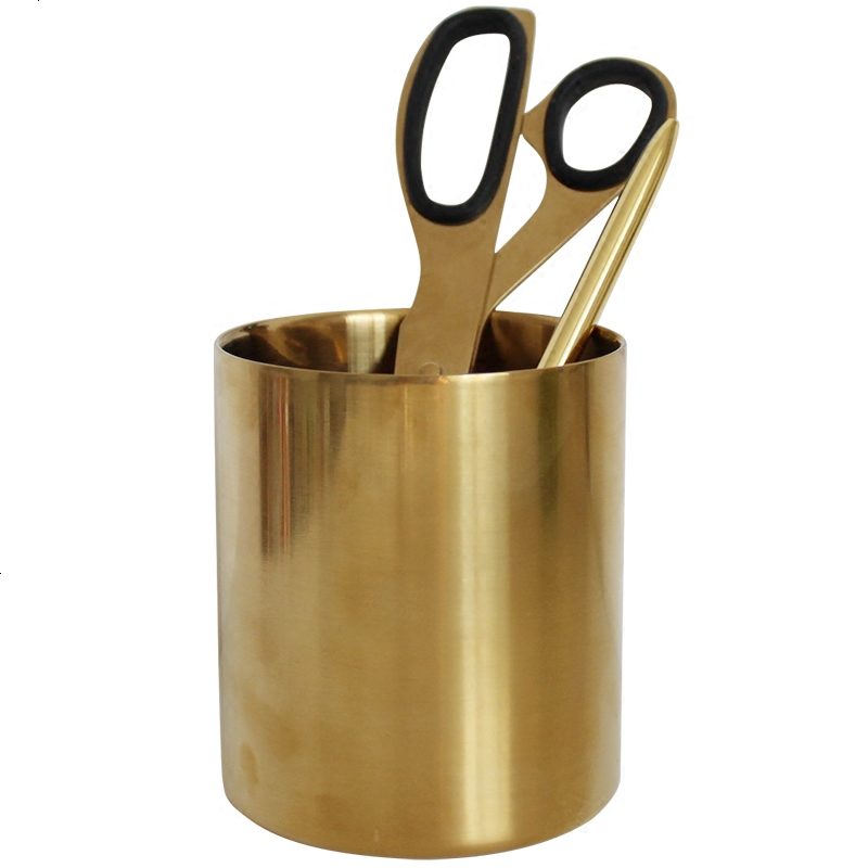 北欧黄铜金色收纳罐收纳筒笔筒花器置物筒玫瑰金花瓶金色摆件
