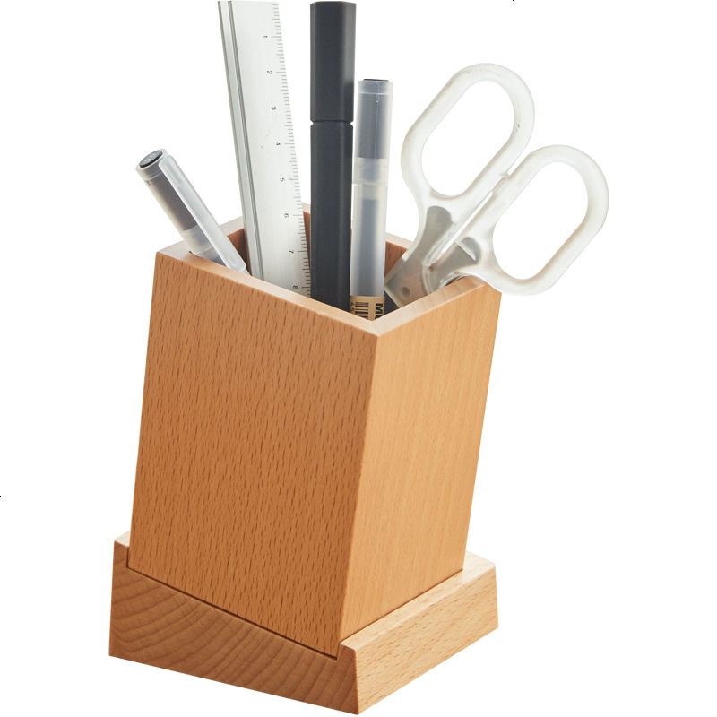 木质笔筒 创意时尚简约办公室文具用品桌面收纳盒 实木笔桶