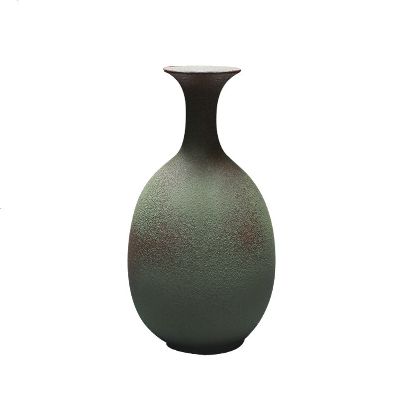 不梵手工创意日式禅意复古做旧磨砂绿陶艺花瓶插花摆件客厅装饰品
