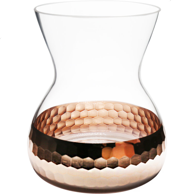 欧式电镀金箔玻璃花瓶特色透明插花干花器水培瓶家居装饰摆件