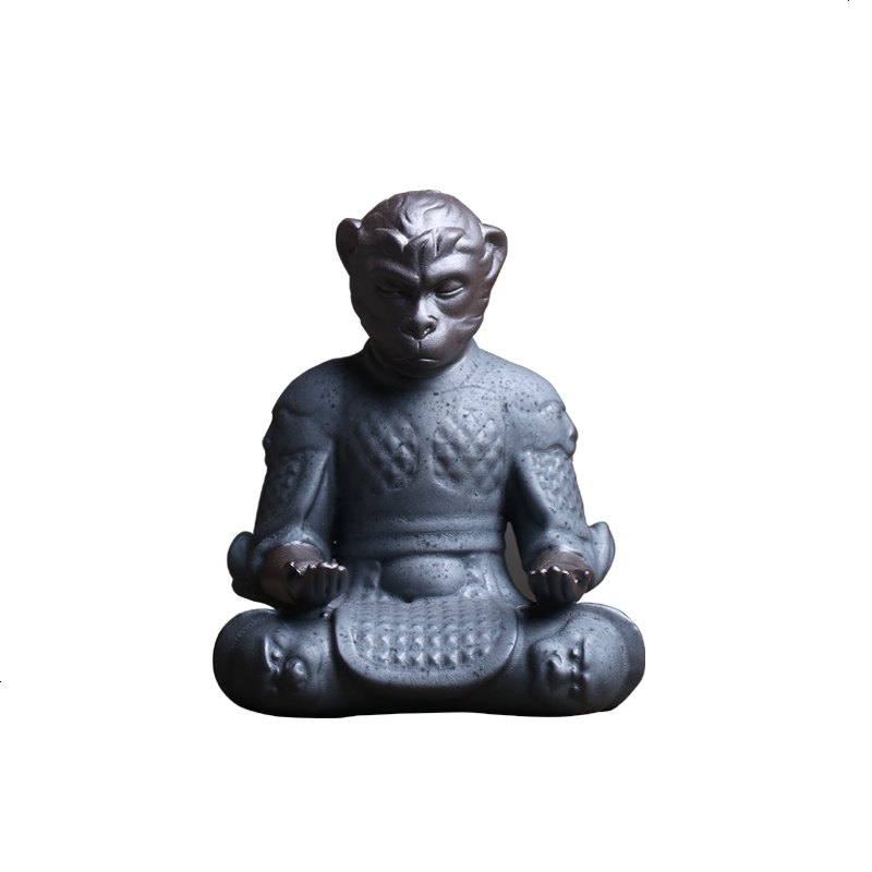 如合 齐天大圣孙悟空坐像摆件茶宠茶玩笔托笔架手机架陶瓷复古猴