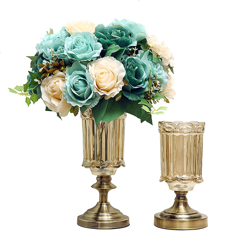 欧式创意玻璃花瓶水晶摆件客厅现代简约新古典美式插花装饰品摆设