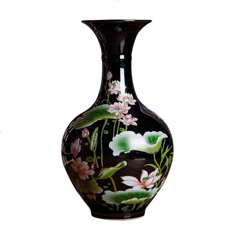 景德镇陶瓷花瓶摆件客厅插花花器乌金釉瓷器现代中式家居装饰品