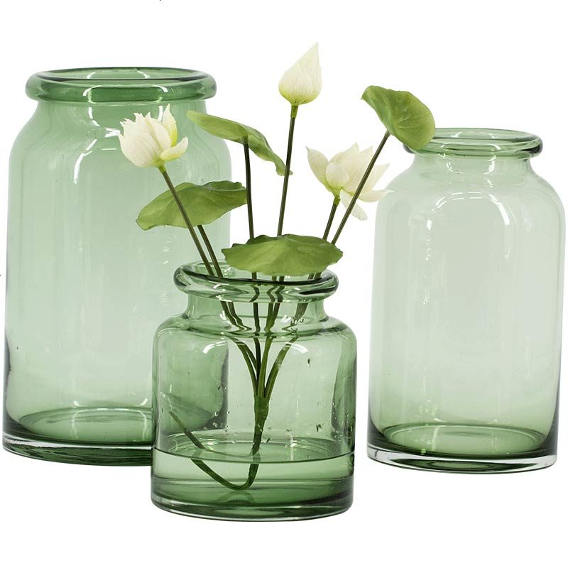 欧式家居装饰绿色玻璃花瓶摆件客厅餐桌摆设水培植物透明干花花瓶