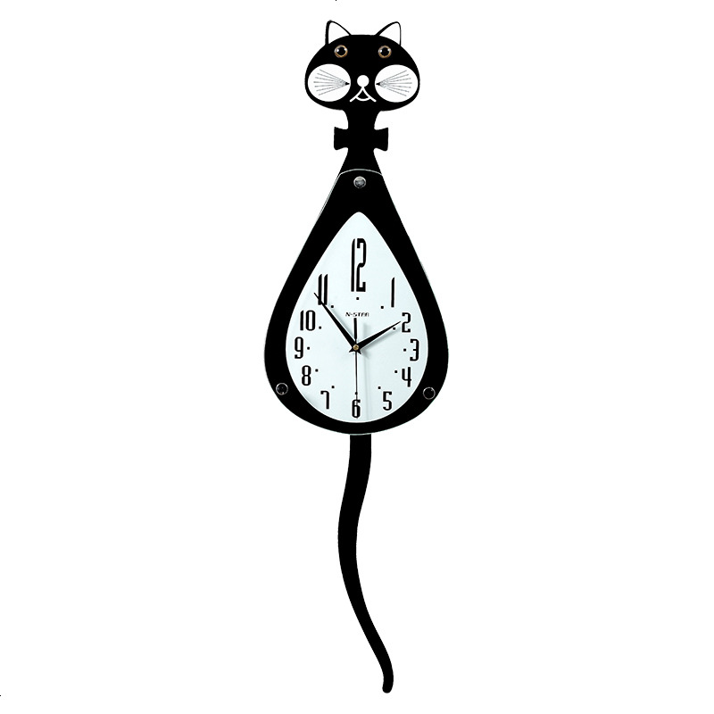 摇尾猫咪钟表挂钟客厅北欧创意个性静音摇摆家用卧室挂表石英时钟
