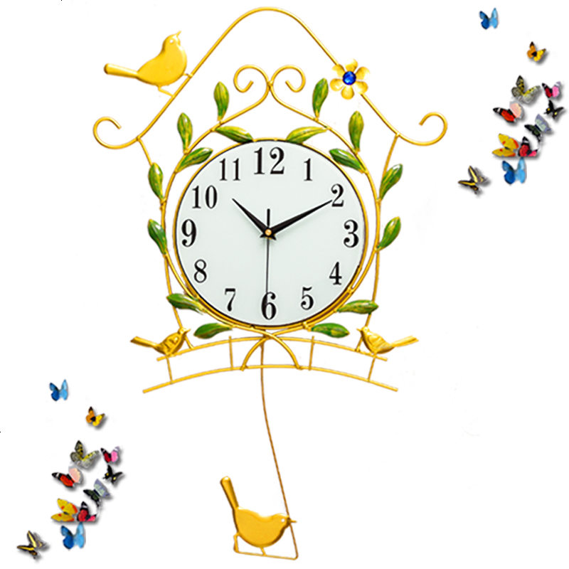 欧式钟表装饰挂钟客厅创意现代简约个性卧室静音挂表家用小鸟时钟
