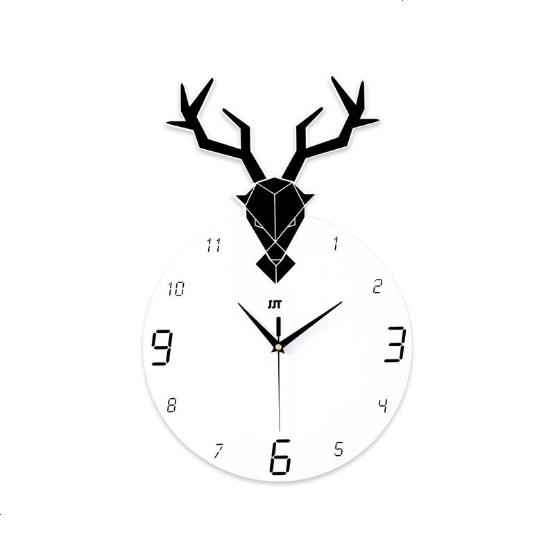 鹿头挂钟欧式现代家用石英钟北欧创意客厅简约挂钟表卧室装饰时钟