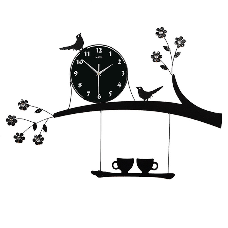 北欧简约家用个性客厅挂钟时尚简约钟表现代静音创意石英钟鸟时钟