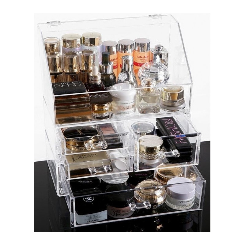 加大号亚克力化妆品收纳盒透明防尘带盖式桌面护肤品梳妆台整理架