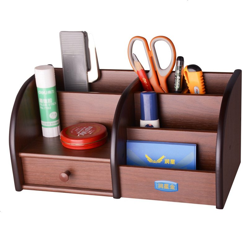 高档多功能大笔筒创意时尚化妆复古式木质笔座办公文具桌面收纳盒